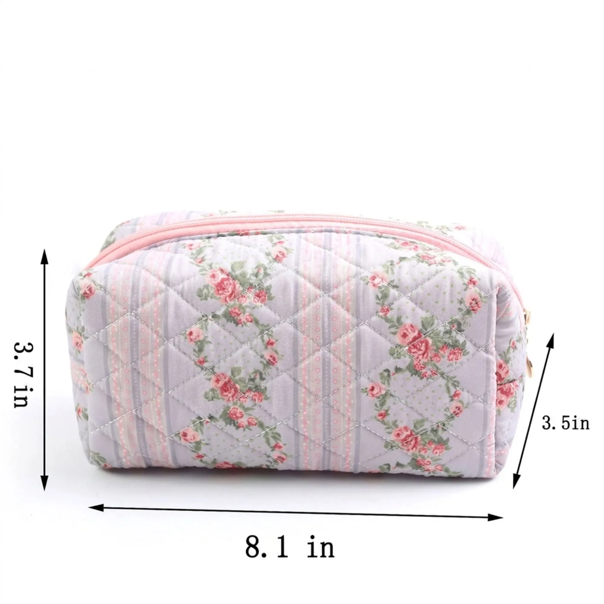 Floral Quilted Makeup Bag Travel Cosmetic Toiletry Pouch with Zipper Closure sold by Anna-Kaci product image thumbnail 5