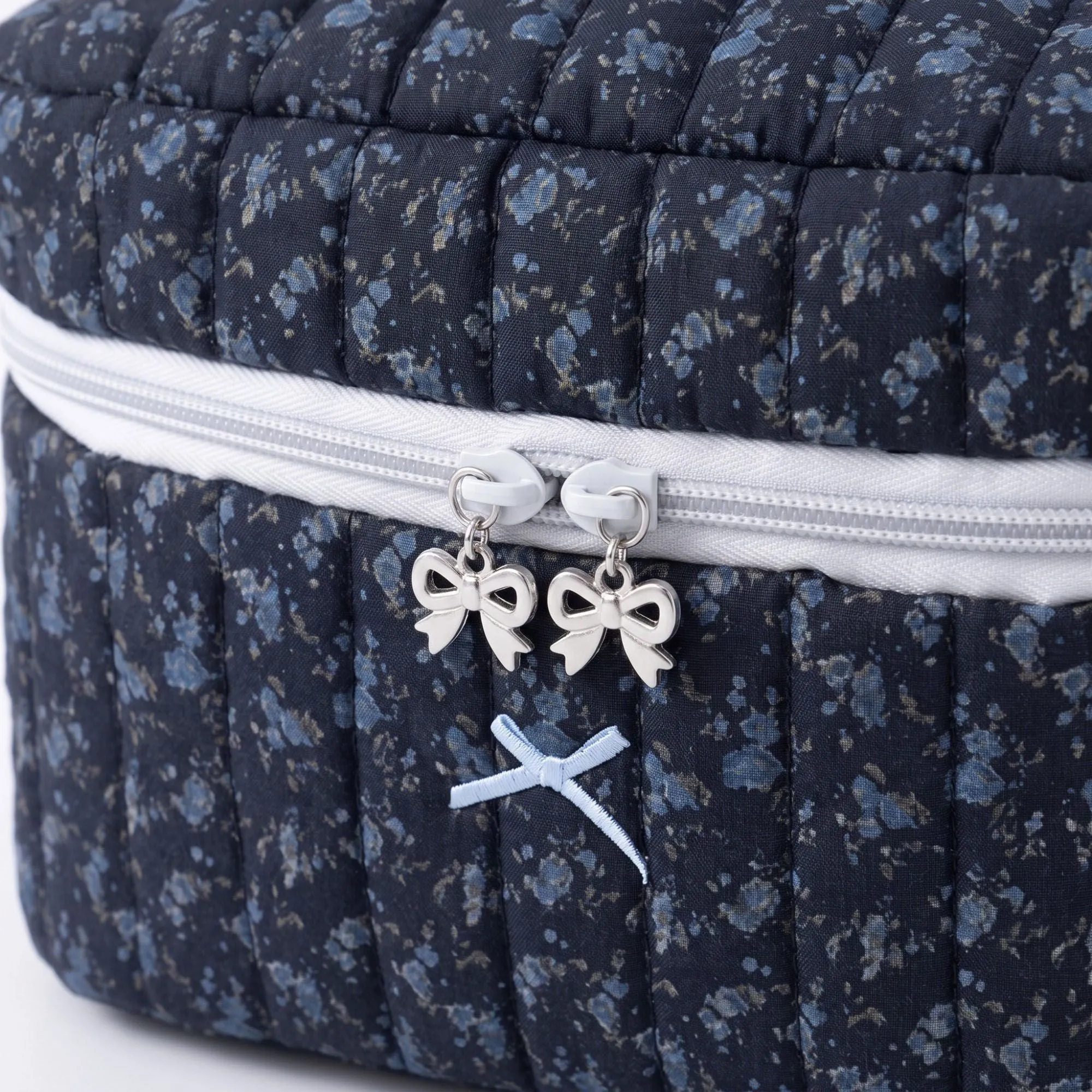 Quilted Floral Cosmetic Makeup Bag with Top Handle and Zip Closure sold by Anna-Kaci product image thumbnail 3