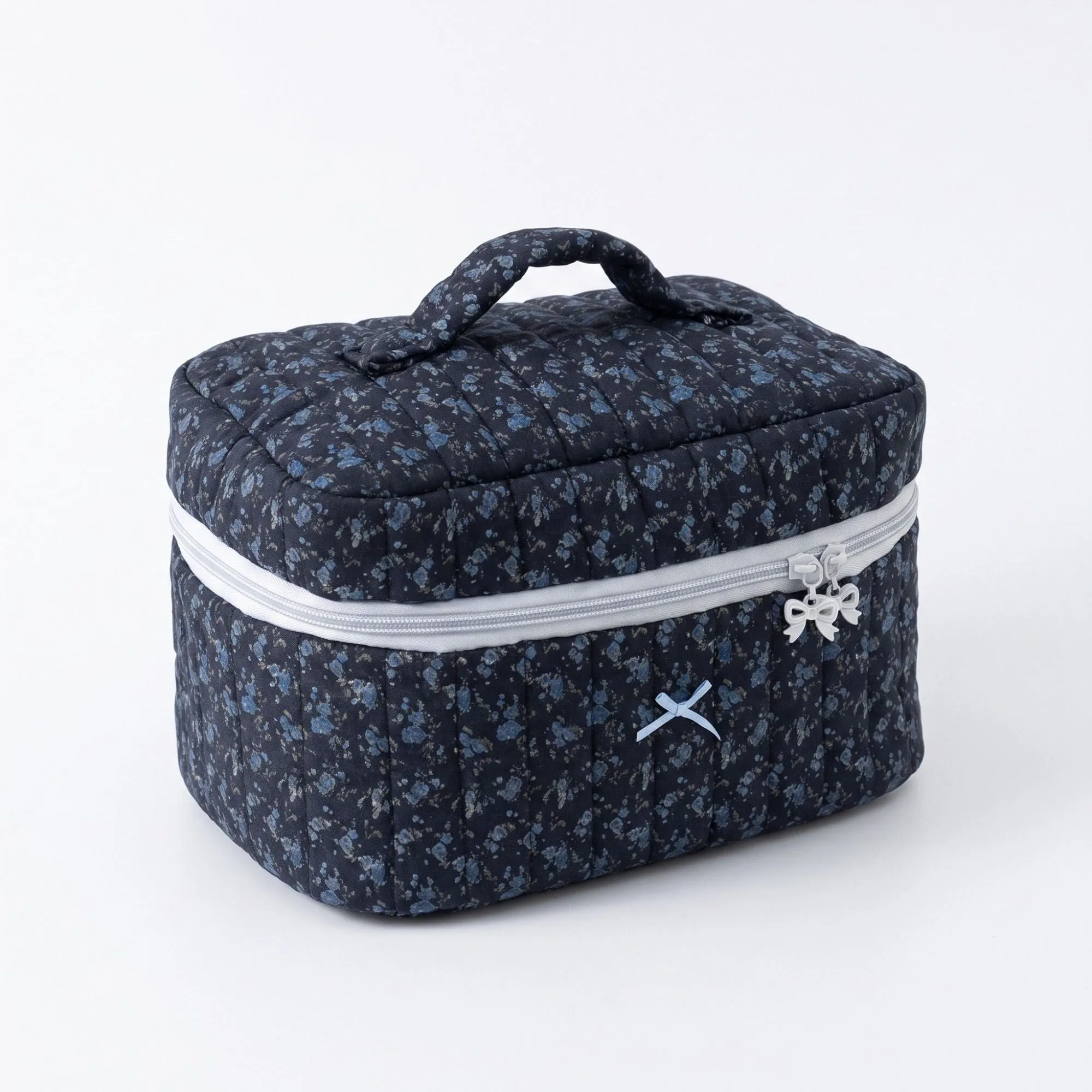 Quilted Floral Cosmetic Makeup Bag with Top Handle and Zip Closure sold by Anna-Kaci