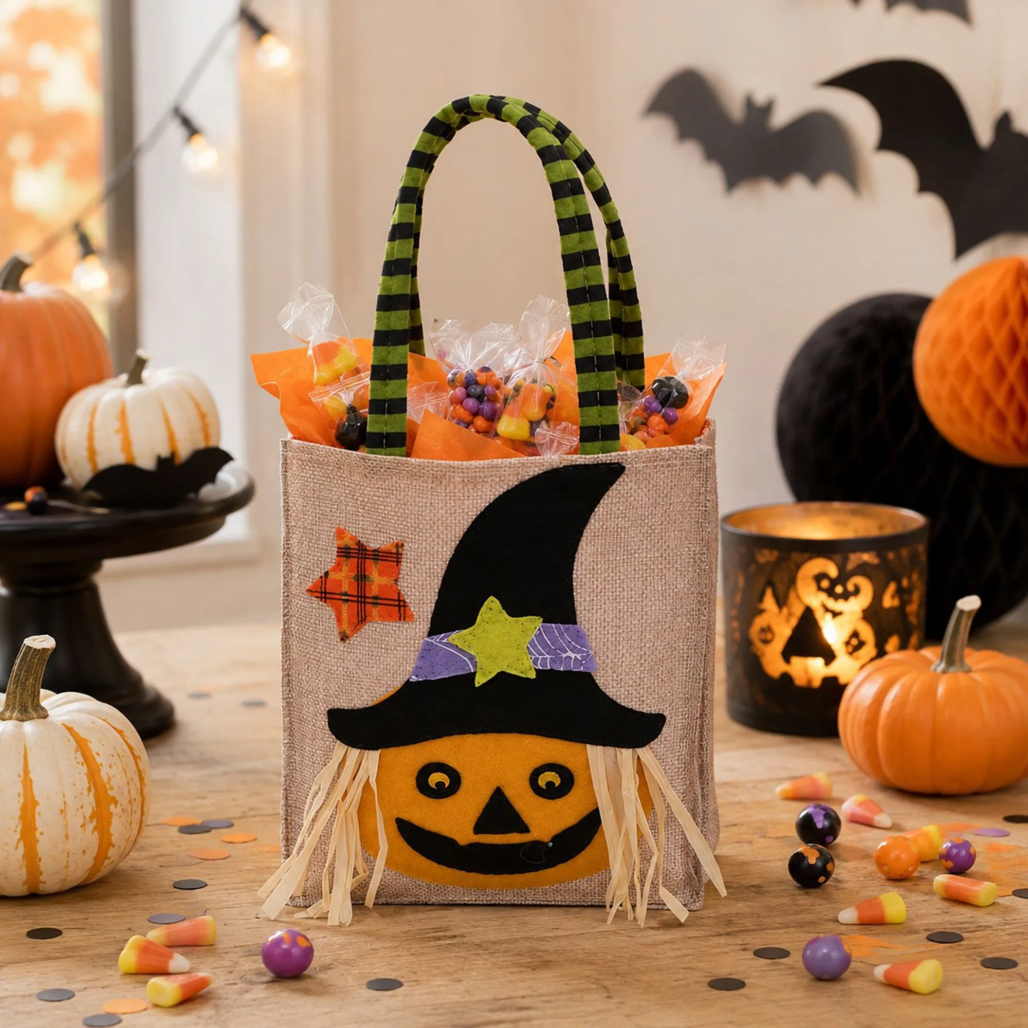 Halloween Burlap Trick or Treat Tote Bag with Character Applique sold by Anna-Kaci product image thumbnail 3