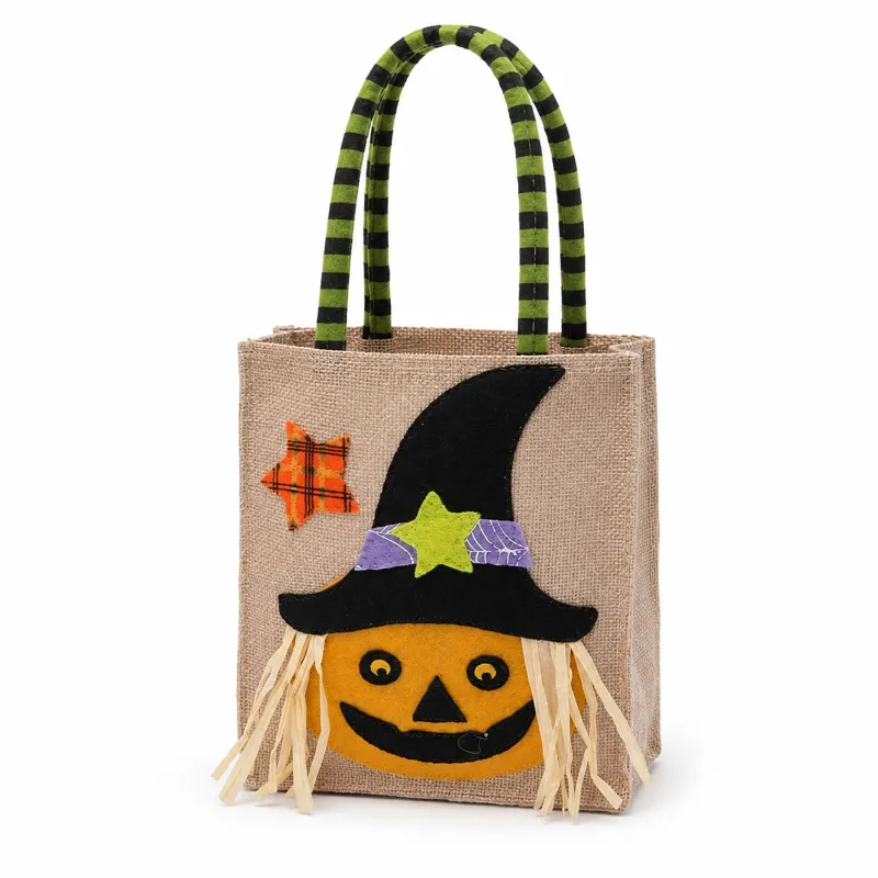 Halloween Burlap Trick or Treat Tote Bag with Character Applique made by Anna-Kaci