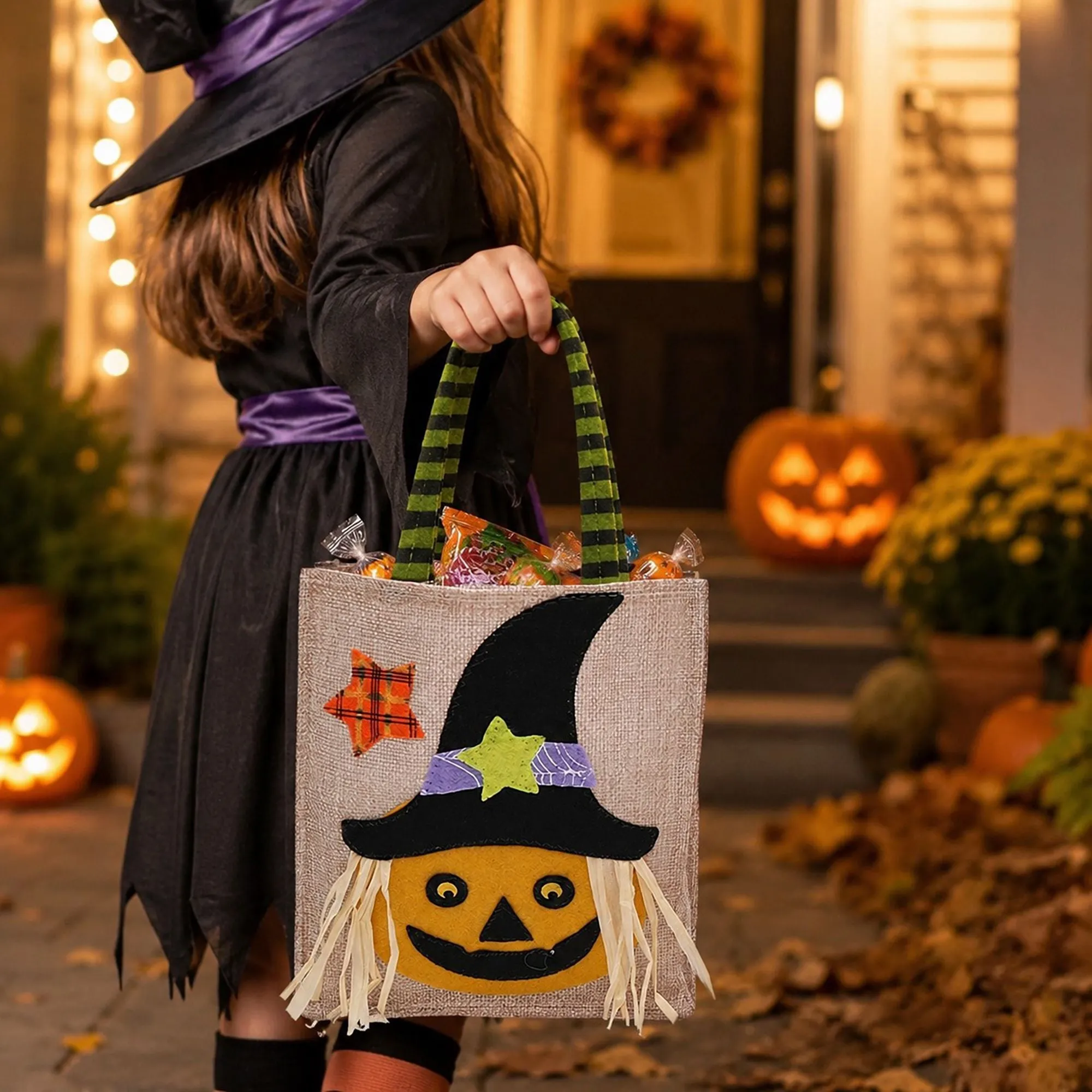 Halloween Burlap Trick or Treat Tote Bag with Character Applique sold by Anna-Kaci product image thumbnail 2