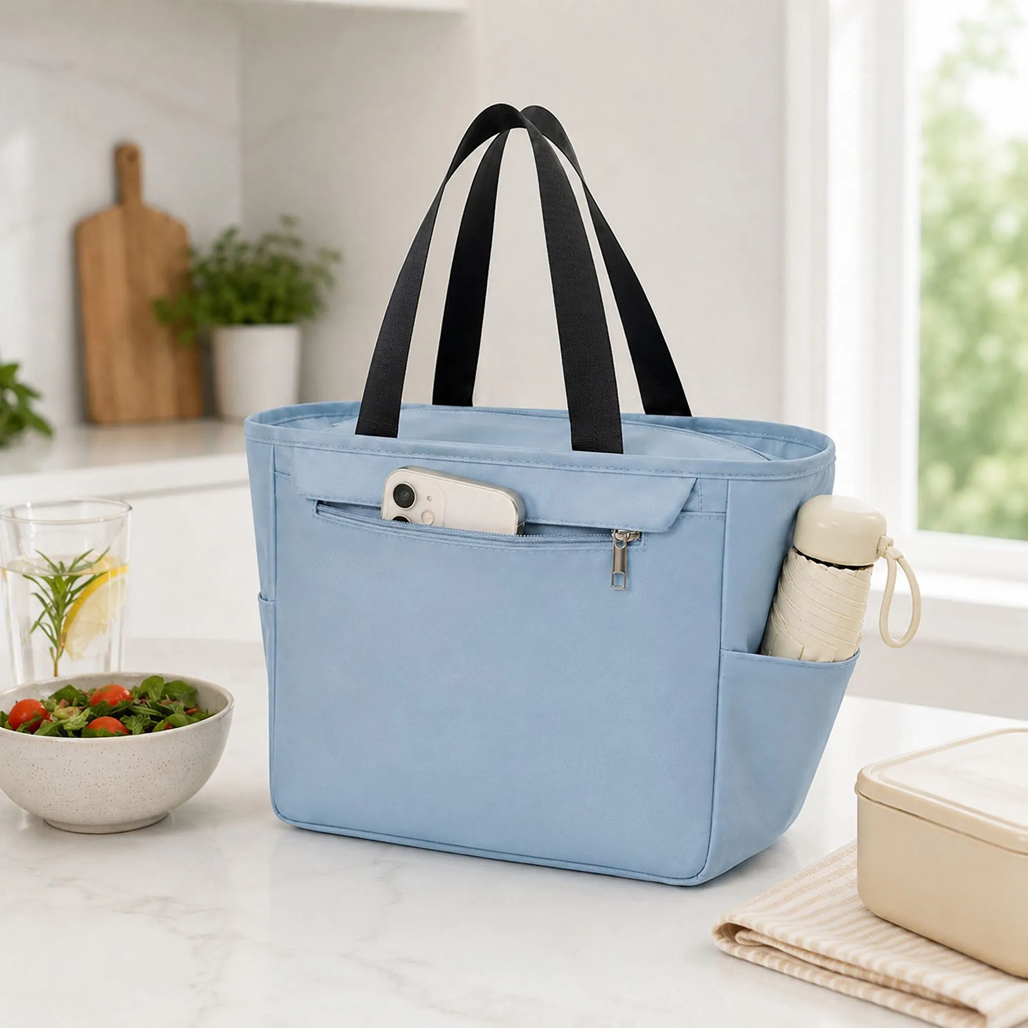 Insulated Tote Lunch Bag with Zipper Pockets and Long Handles sold by Anna-Kaci product image thumbnail 3