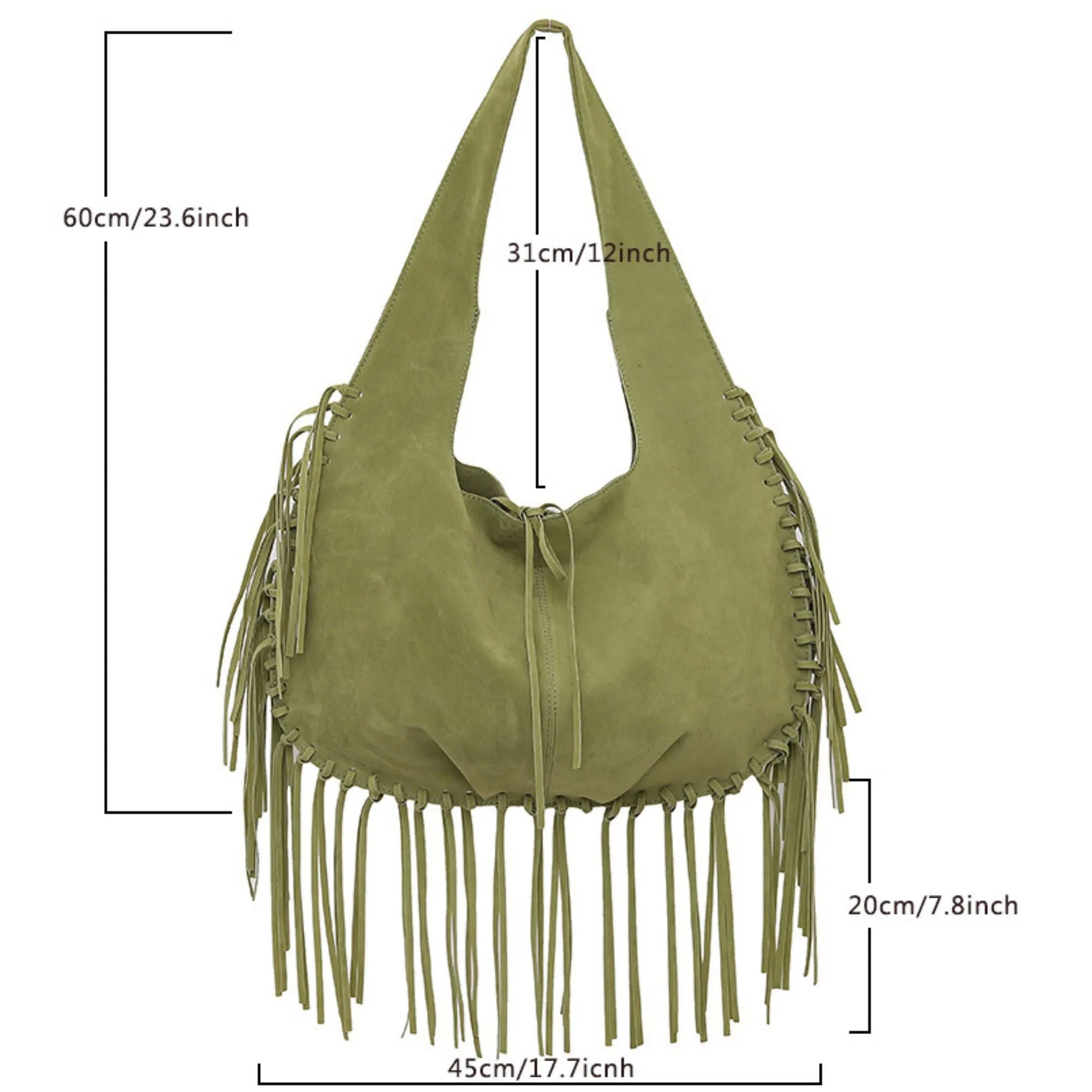Slouchy Fringe Hobo Shoulder Bag with Tie Closure and Inner Pockets sold by Anna-Kaci product image thumbnail 5