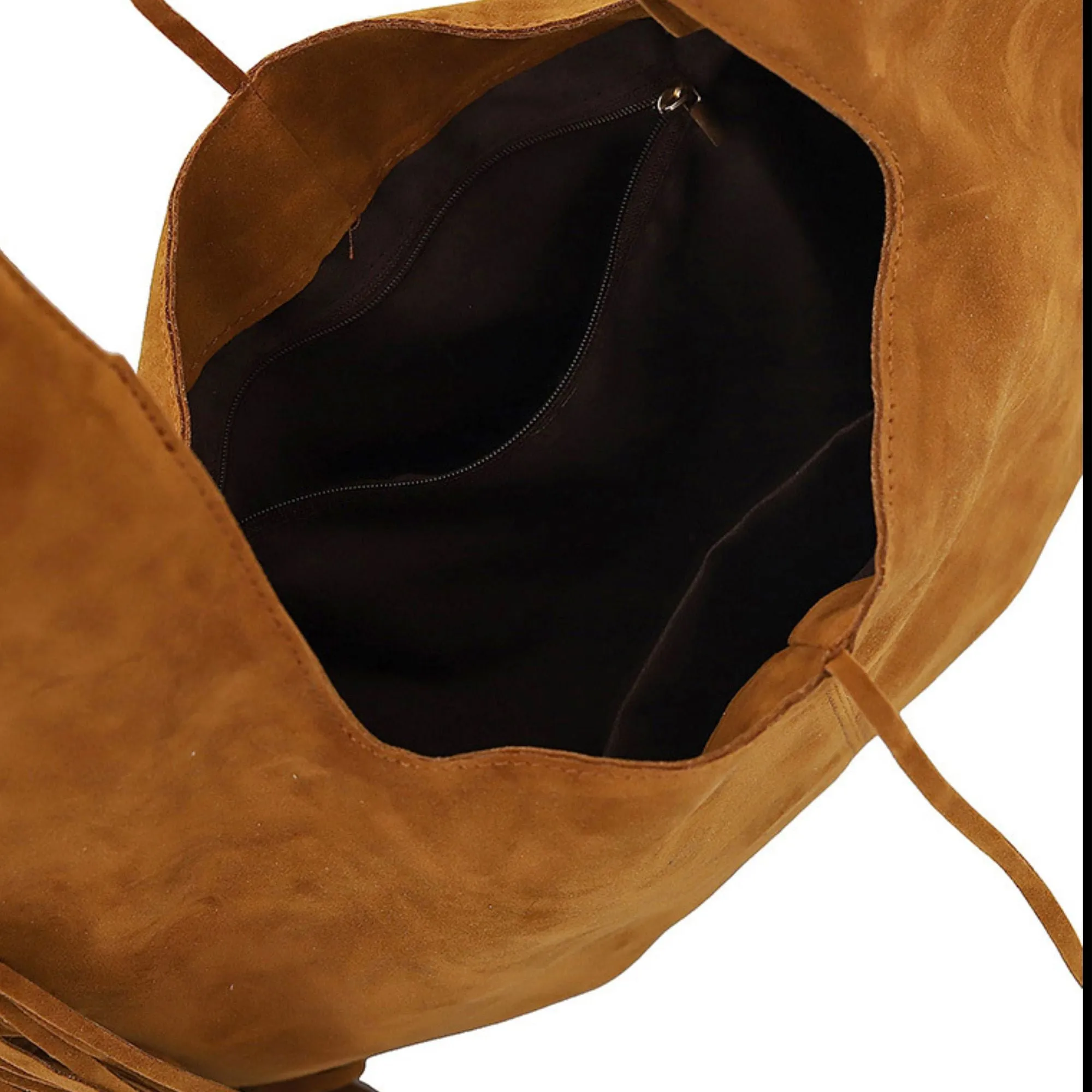 Slouchy Fringe Hobo Shoulder Bag with Tie Closure and Inner Pockets sold by Anna-Kaci product image thumbnail 3