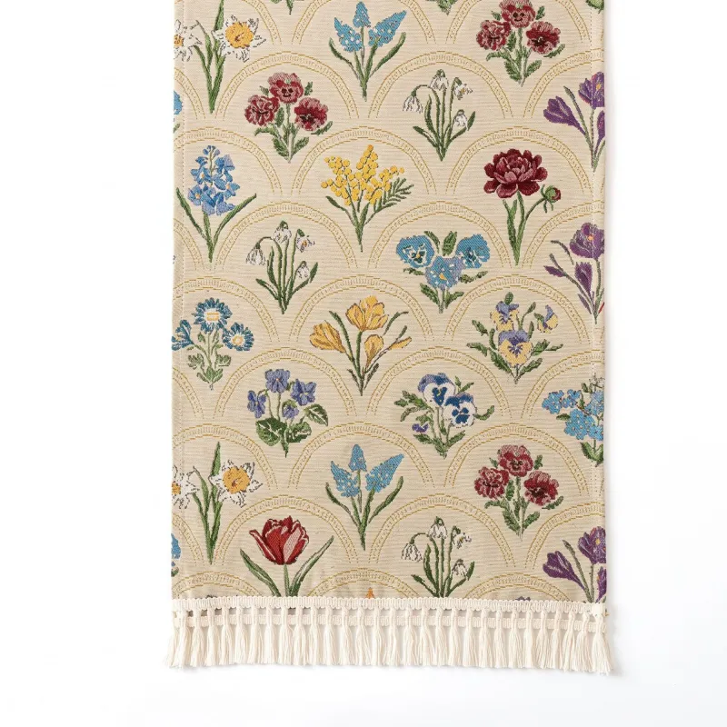 Beige Multicolor Floral Woven Table Runner with Tassel Fringe 13.8x47.2in made by Anna-Kaci