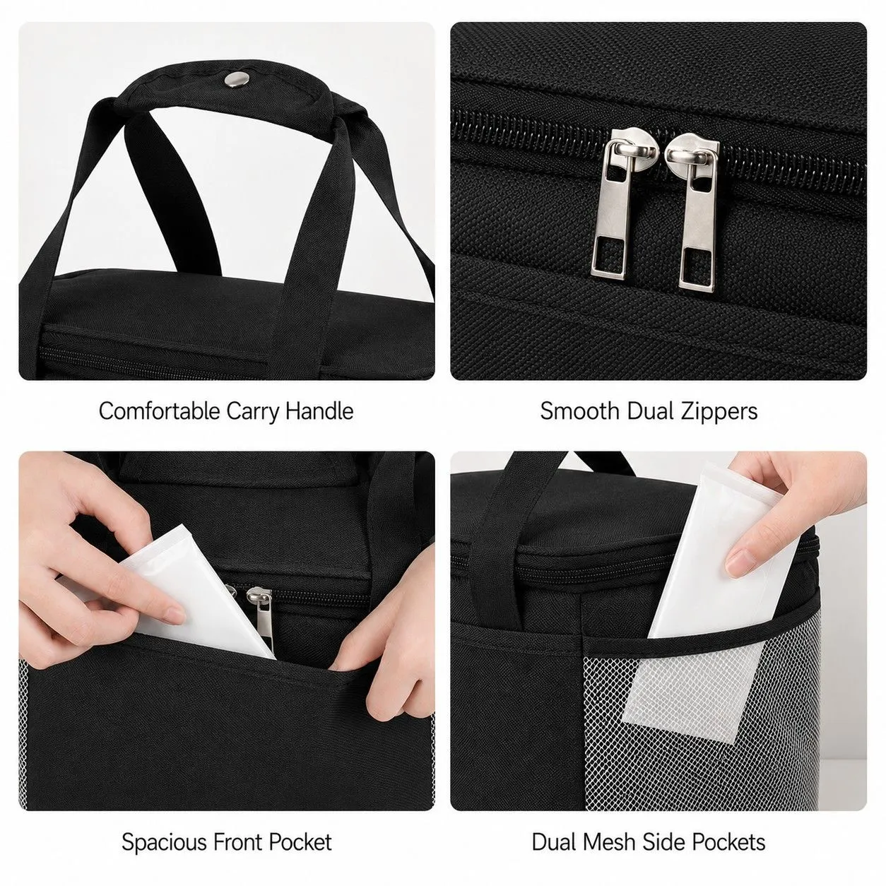 Insulated Lunch Tote Bag with Front Pocket Mesh Side Pockets and Dual Zipper sold by Anna-Kaci product image thumbnail 4