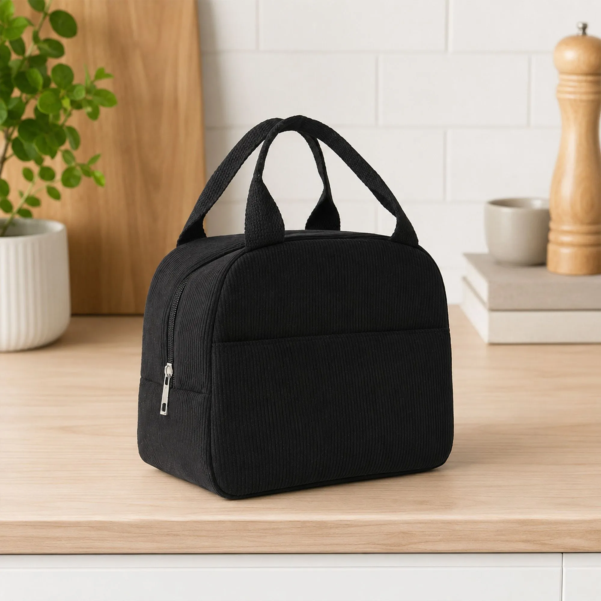 Insulated Corduroy Lunch Bag with Handle sold by Anna-Kaci product image thumbnail 2