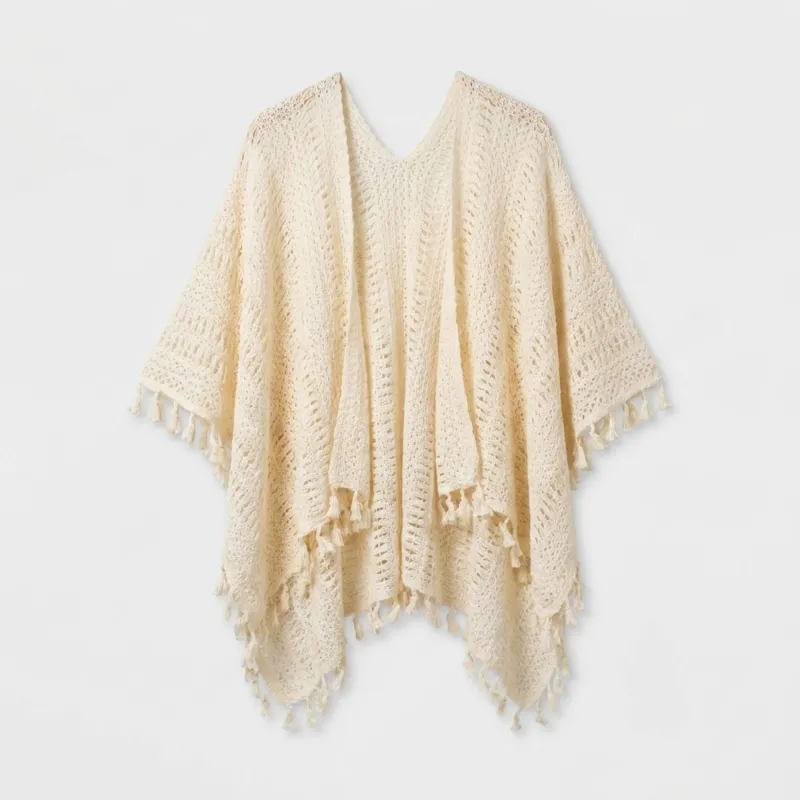 Open Knit Kimono Cover Up with Tassel Trim made by Anna-Kaci