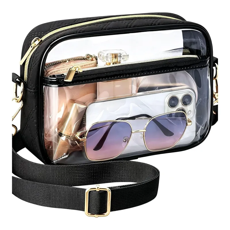 Clear Stadium Crossbody Bag with Front Pocket, Zipper Closure and Adjustable Removable Shoulder Strap made by Anna-Kaci