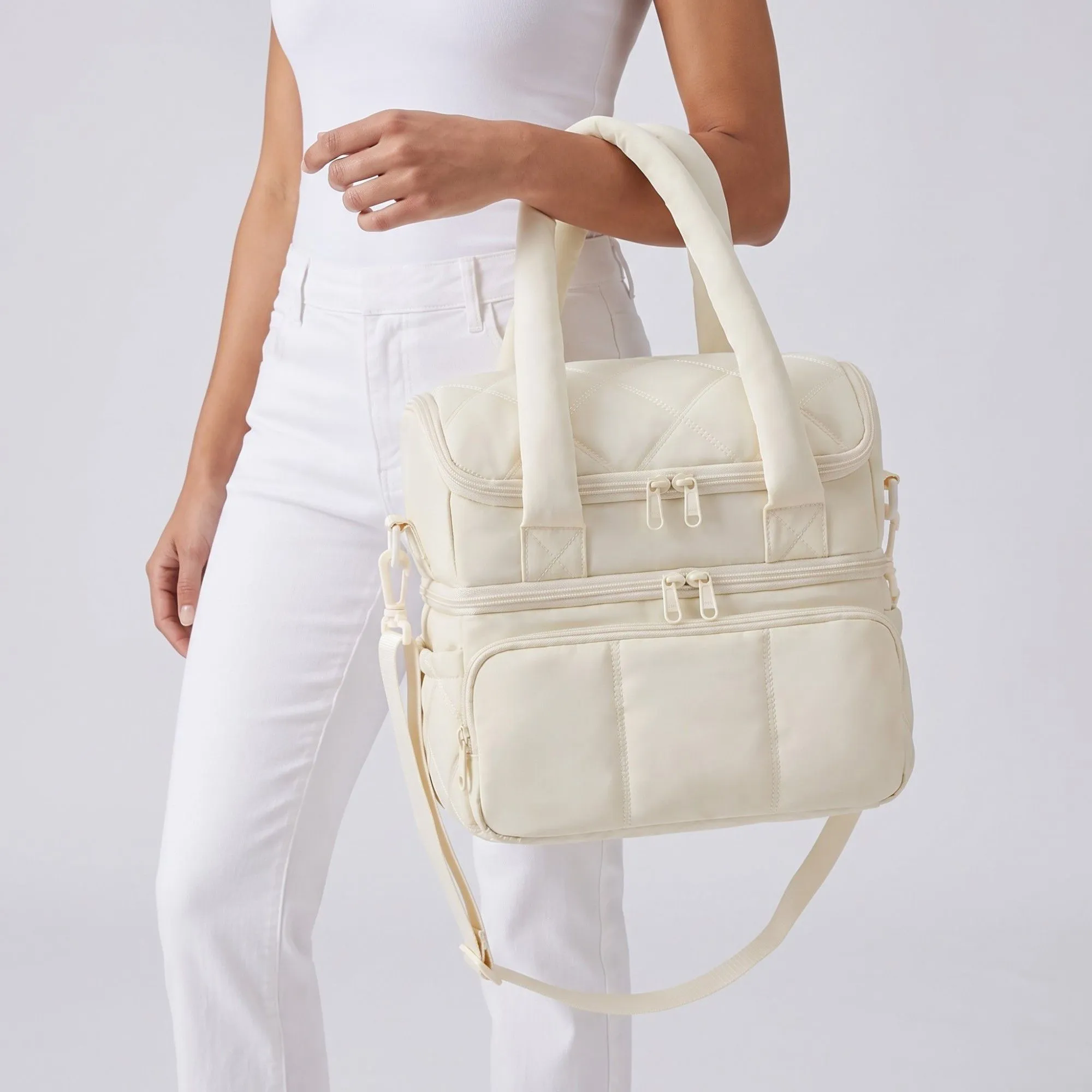 Quilted Multi-Compartment Lunch Tote Bag with Padded Top Handles and Detachable Shoulder Strap 10x10x7.1in sold by Anna-Kaci product image thumbnail 3