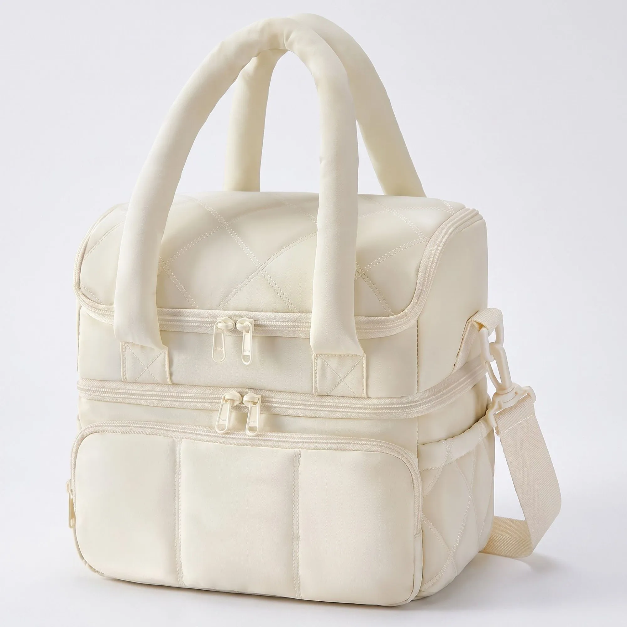 Quilted Multi-Compartment Lunch Tote Bag with Padded Top Handles and Detachable Shoulder Strap 10x10x7.1in sold by Anna-Kaci