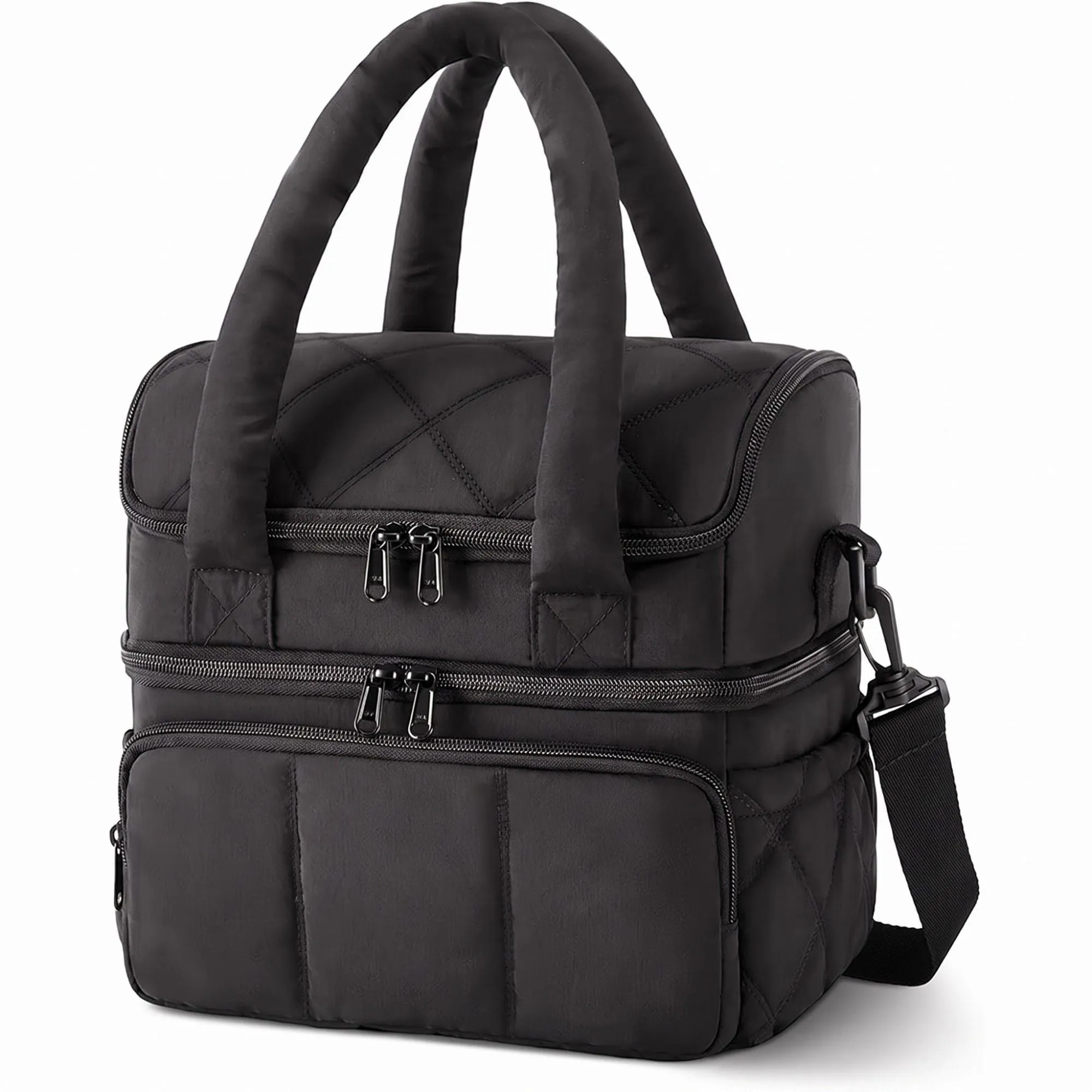 Quilted Multi-Compartment Lunch Tote Bag with Padded Top Handles and Detachable Shoulder Strap 10x10x7.1in sold by Anna-Kaci product image thumbnail 5