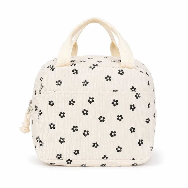 Floral Corduroy Insulated Lunch Tote Bag with Front Pocket and Zip Closure made by Anna-Kaci