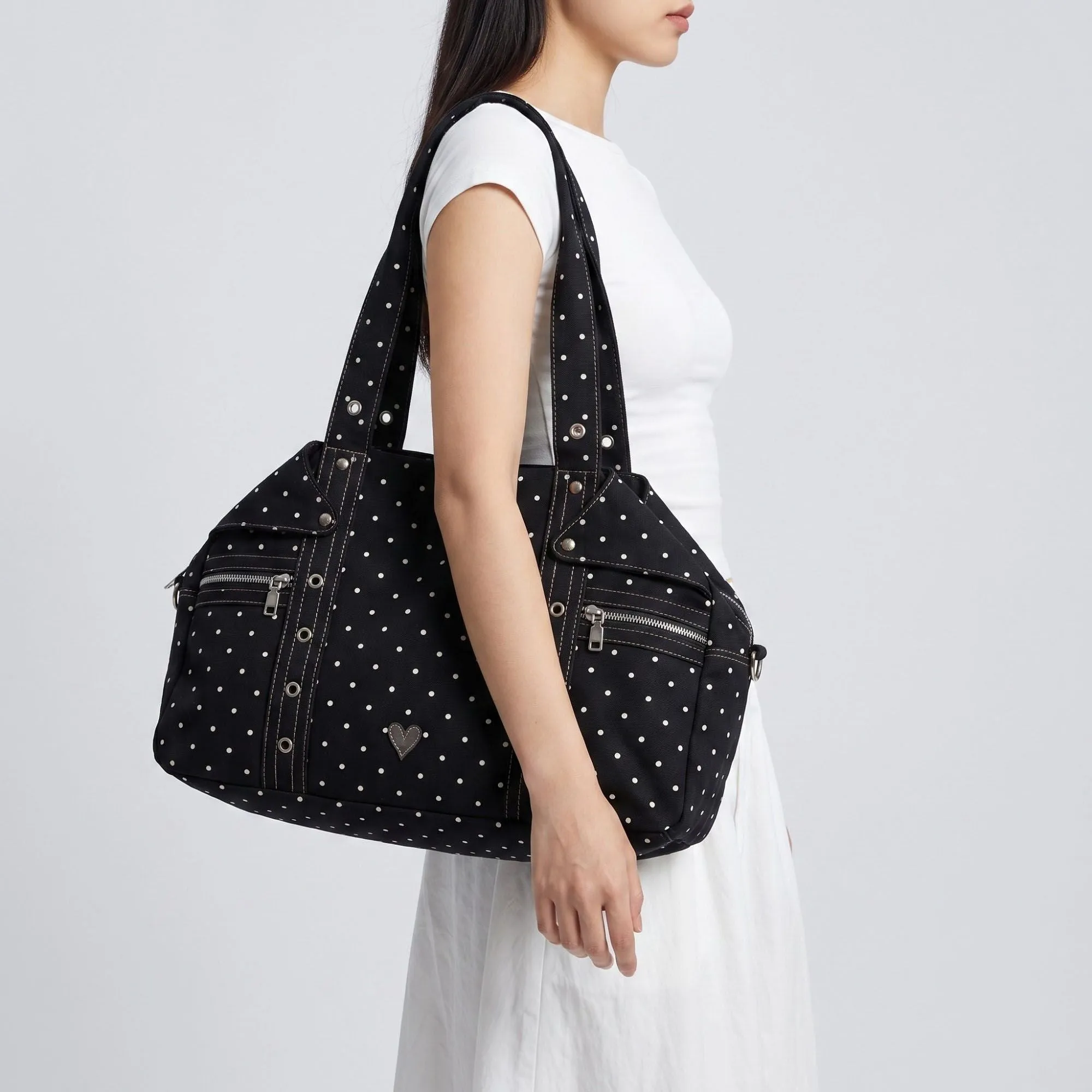 Polka Dot Multi-Pocket Shoulder Bag with Zip Closure sold by Anna-Kaci product image thumbnail 2