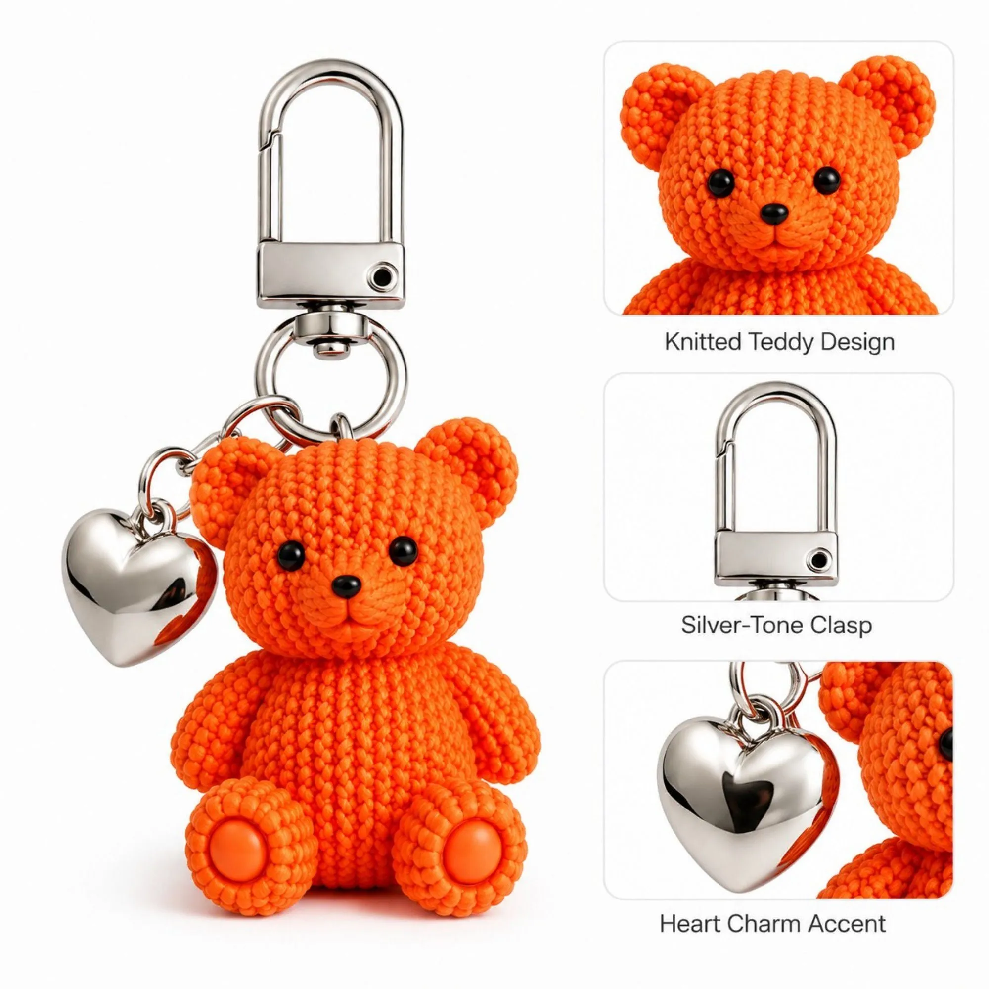 5pc Teddy Bear Keychain Bag Charms with Heart Pendant Clip for Bags Backpacks and Keys sold by Anna-Kaci product image thumbnail 3