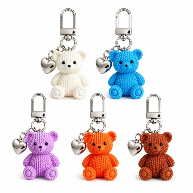 5pc Teddy Bear Keychain Bag Charms with Heart Pendant Clip for Bags Backpacks and Keys made by Anna-Kaci