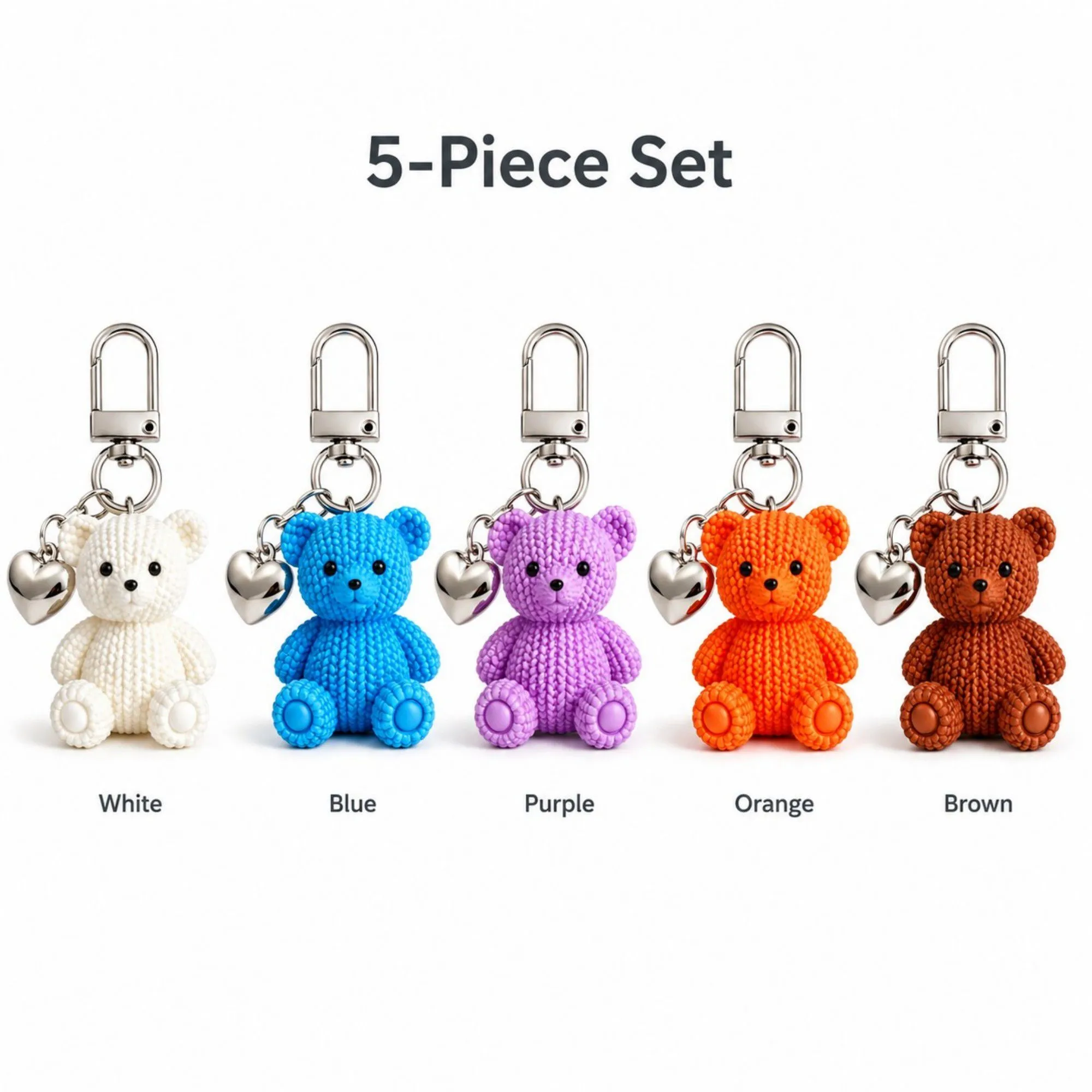 5pc Teddy Bear Keychain Bag Charms with Heart Pendant Clip for Bags Backpacks and Keys sold by Anna-Kaci product image thumbnail 5
