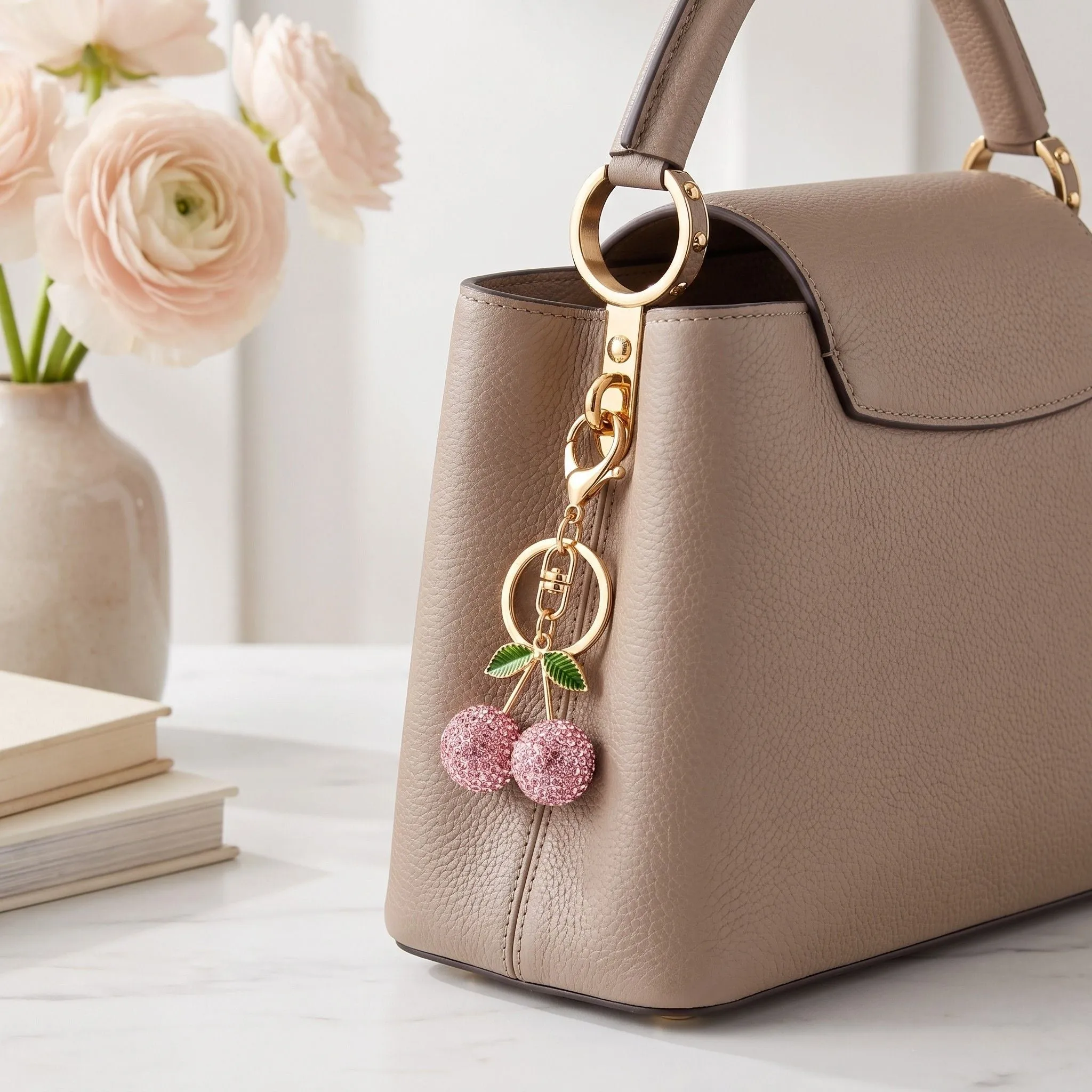 Rhinestone Cherry Bag Charm Keychain with Gold-Tone Lobster Clasp sold by Anna-Kaci product image thumbnail 2