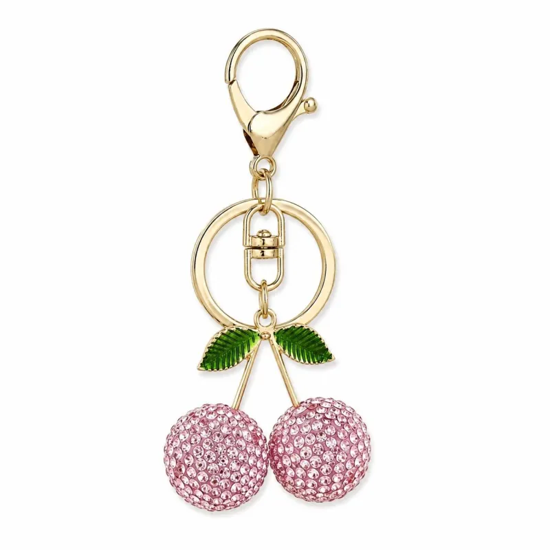 Rhinestone Cherry Bag Charm Keychain with Gold-Tone Lobster Clasp made by Anna-Kaci