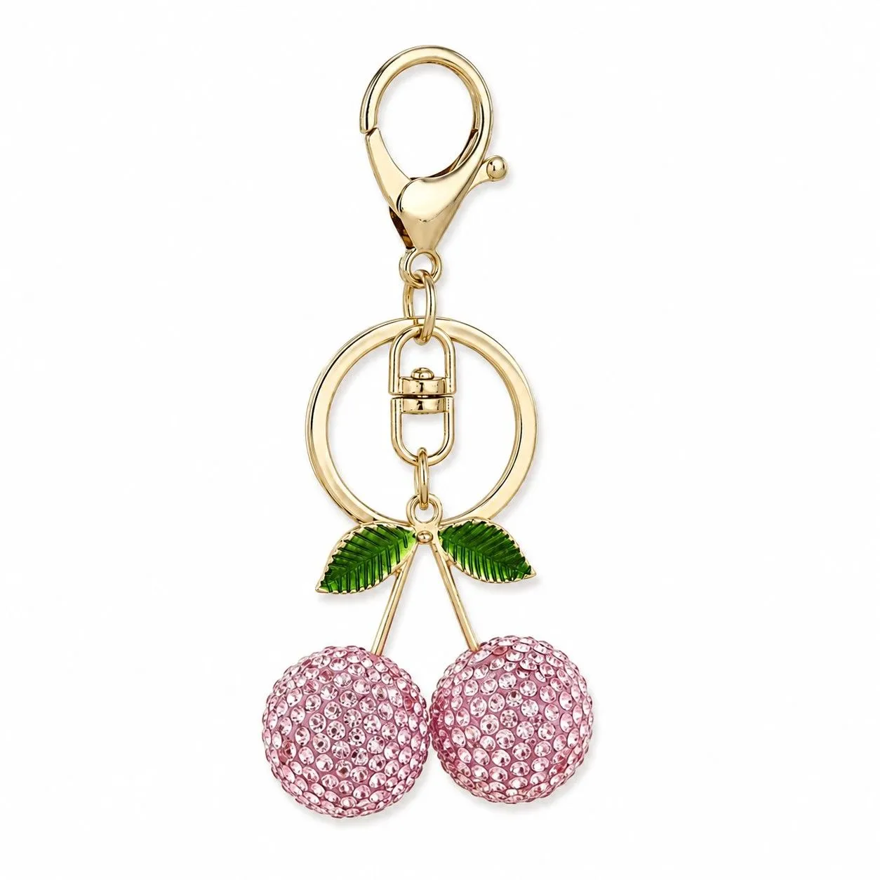 Rhinestone Cherry Bag Charm Keychain with Gold-Tone Lobster Clasp sold by Anna-Kaci