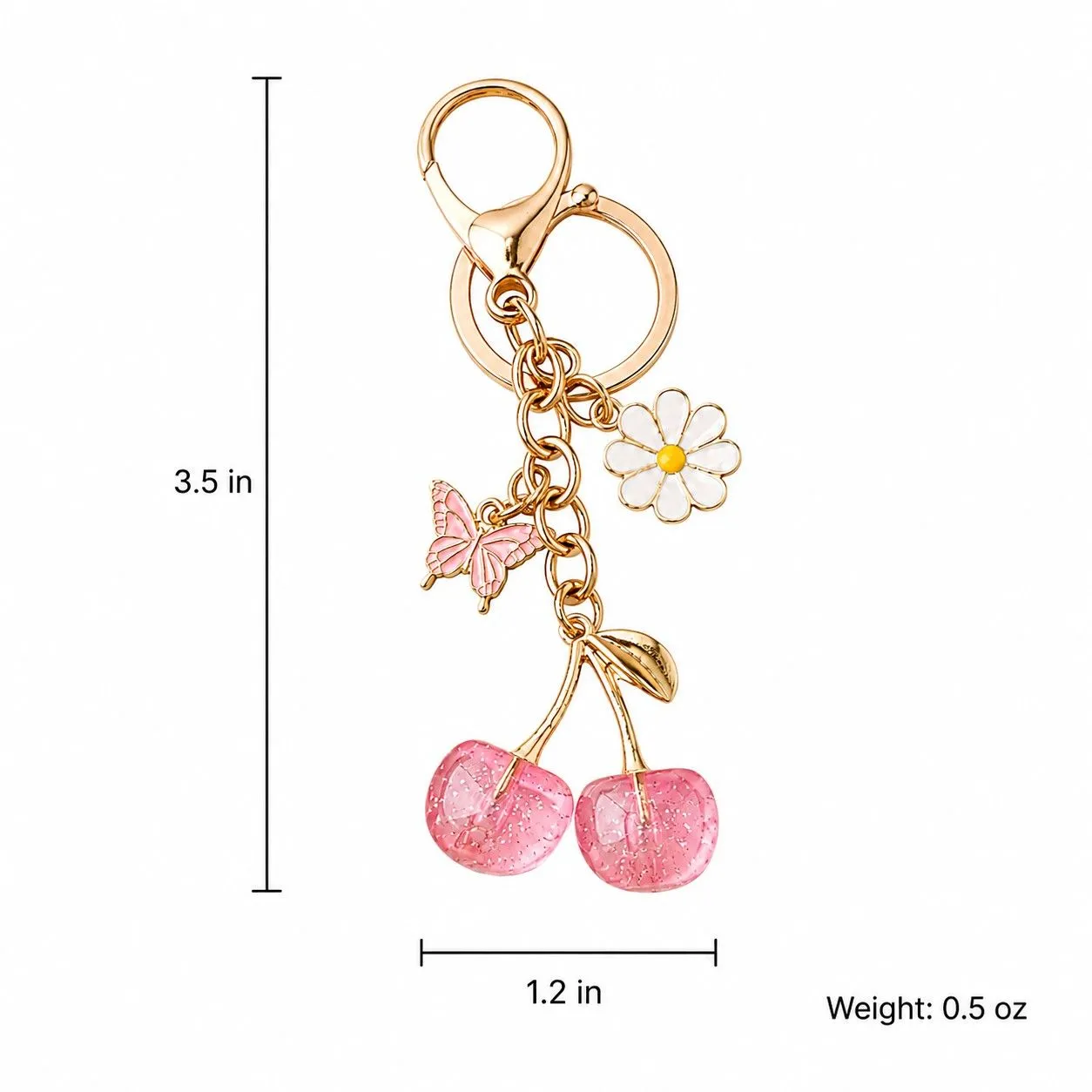 Cherry Bag Charm Keychain with Daisy and Butterfly Accents and Gold-Tone Clip sold by Anna-Kaci product image thumbnail 5
