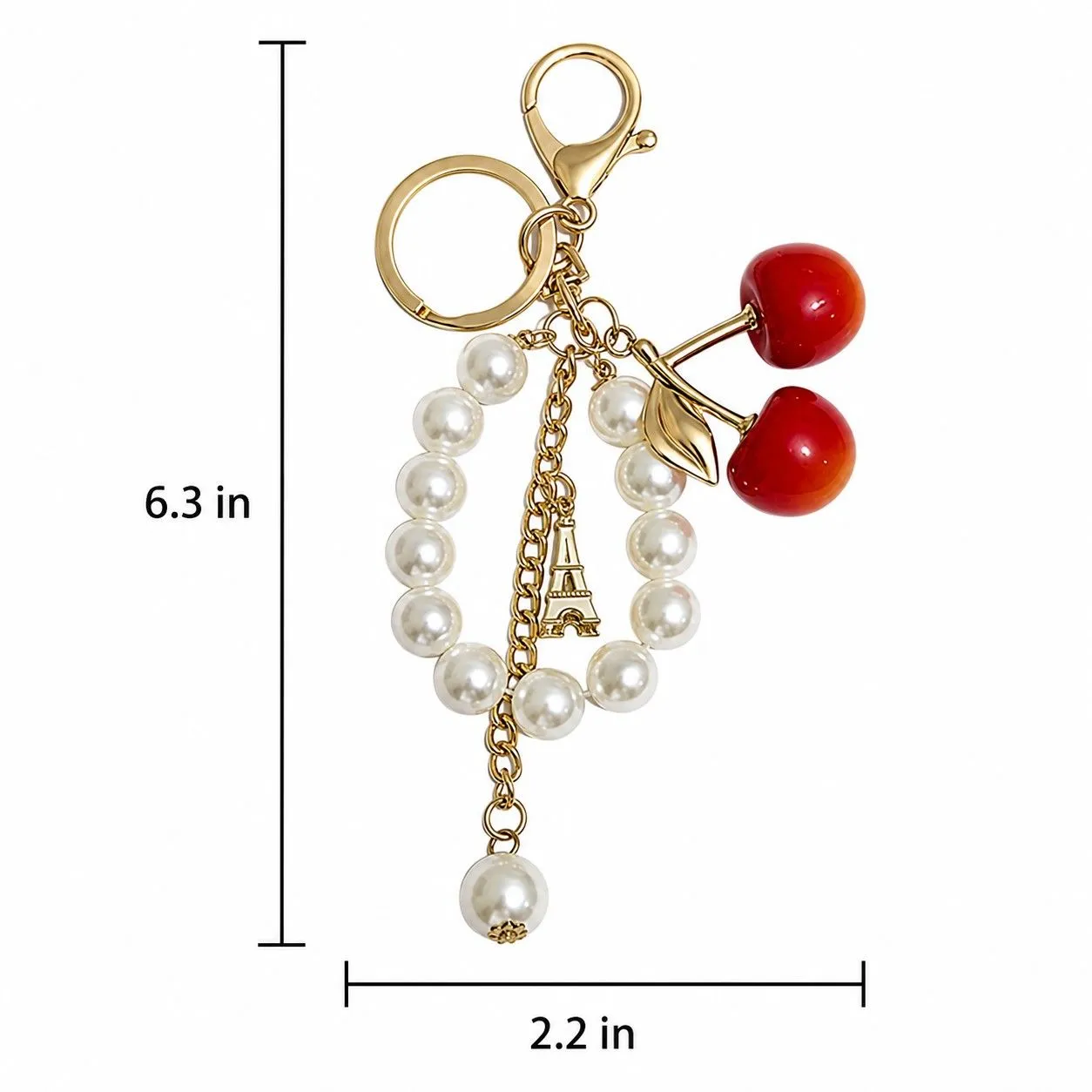 Cherry Bag Charm Keychain with Faux Pearl Loop and Gold-Tone Clips sold by Anna-Kaci product image thumbnail 5