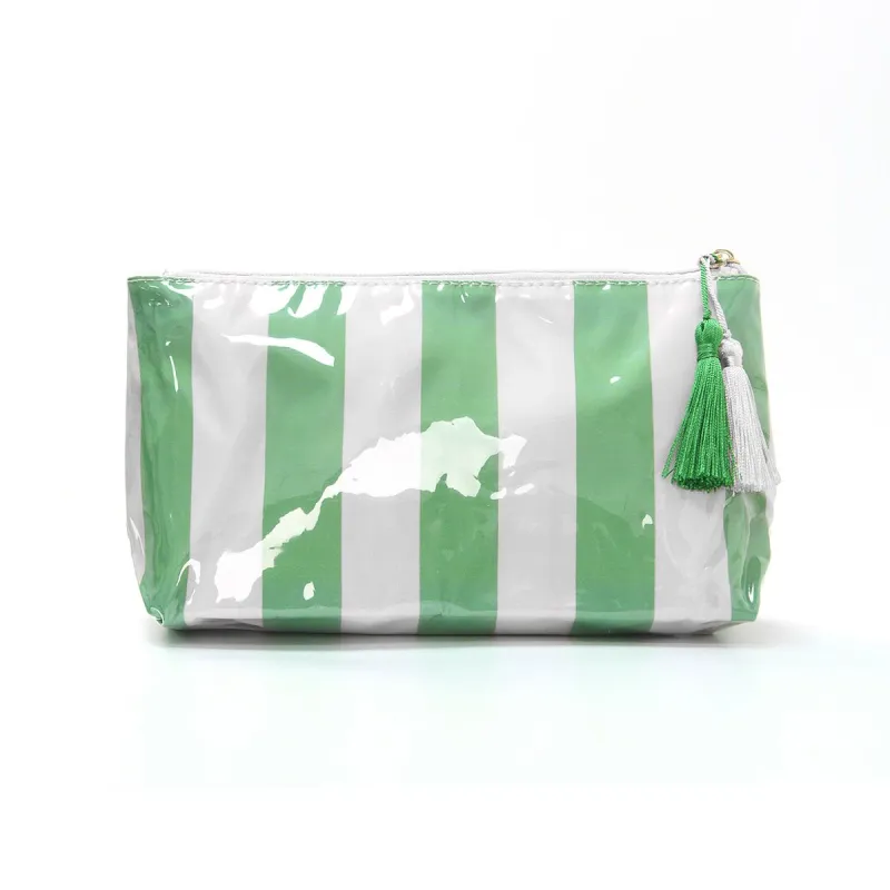 Striped PVC Cosmetic Pouch Makeup Bag with Zip Closure made by Anna-Kaci