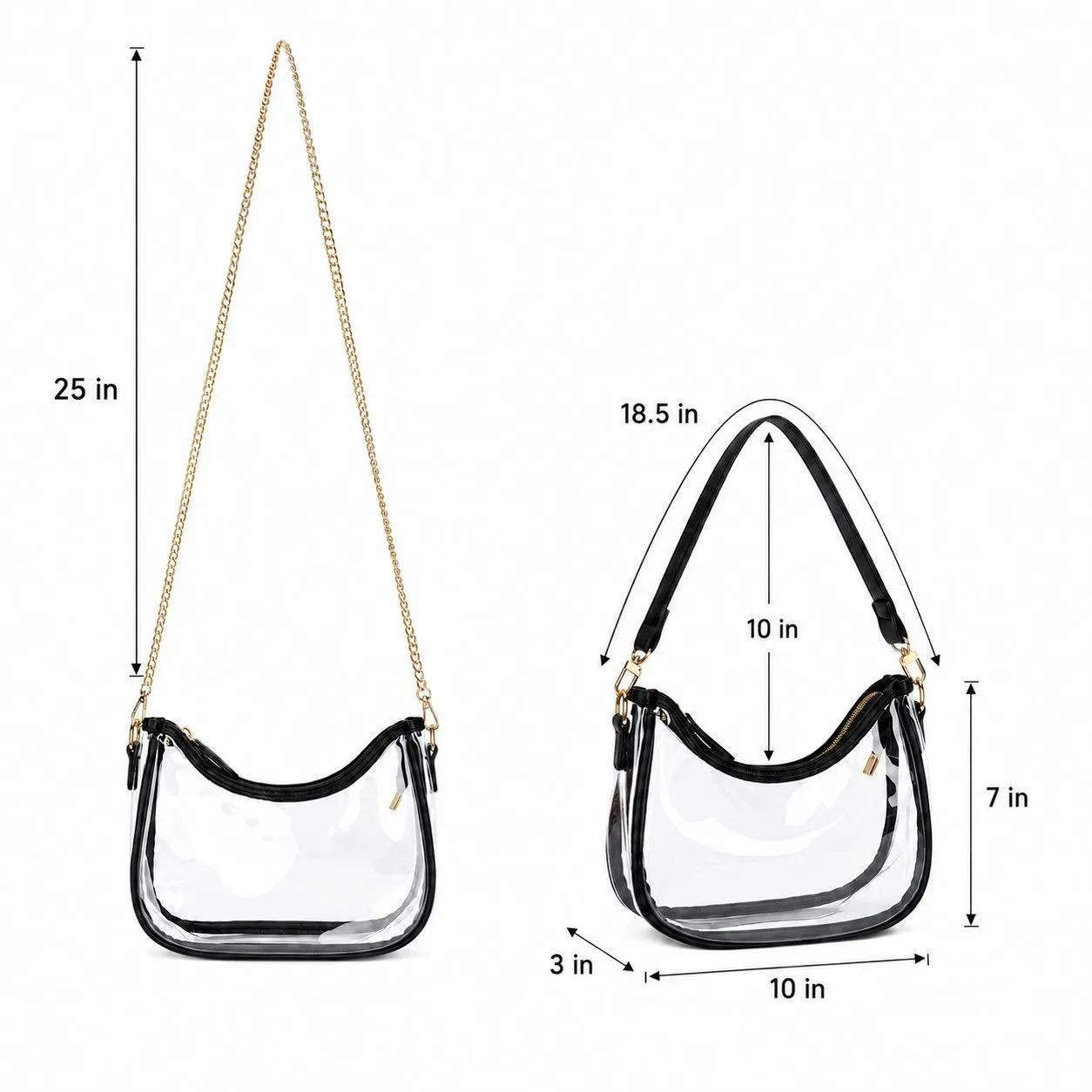 Clear PVC Crossbody Shoulder Bag with Zipper and Chain Strap sold by Anna-Kaci product image thumbnail 4
