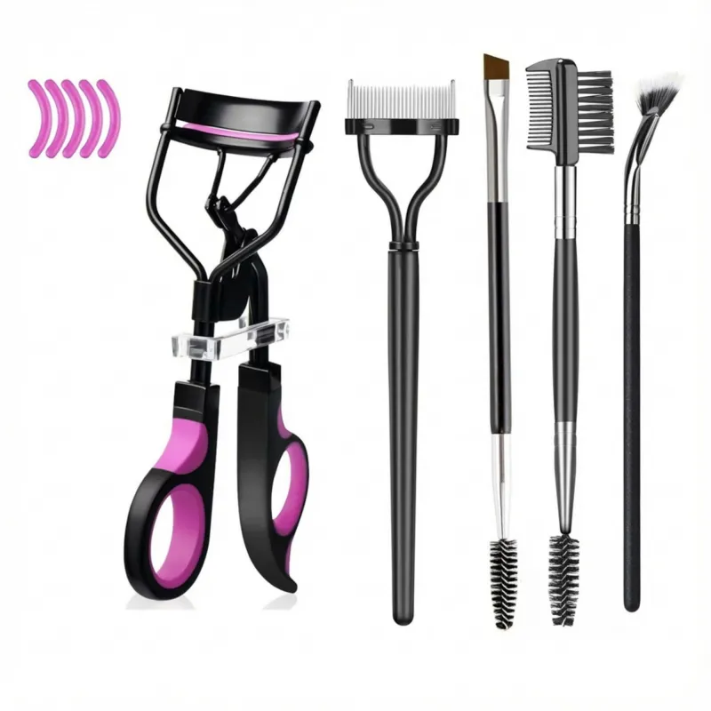 Eyelash Curler and Brow Grooming Tool Set with Replacement Pads and Precision Makeup Brushes made by Anna-Kaci