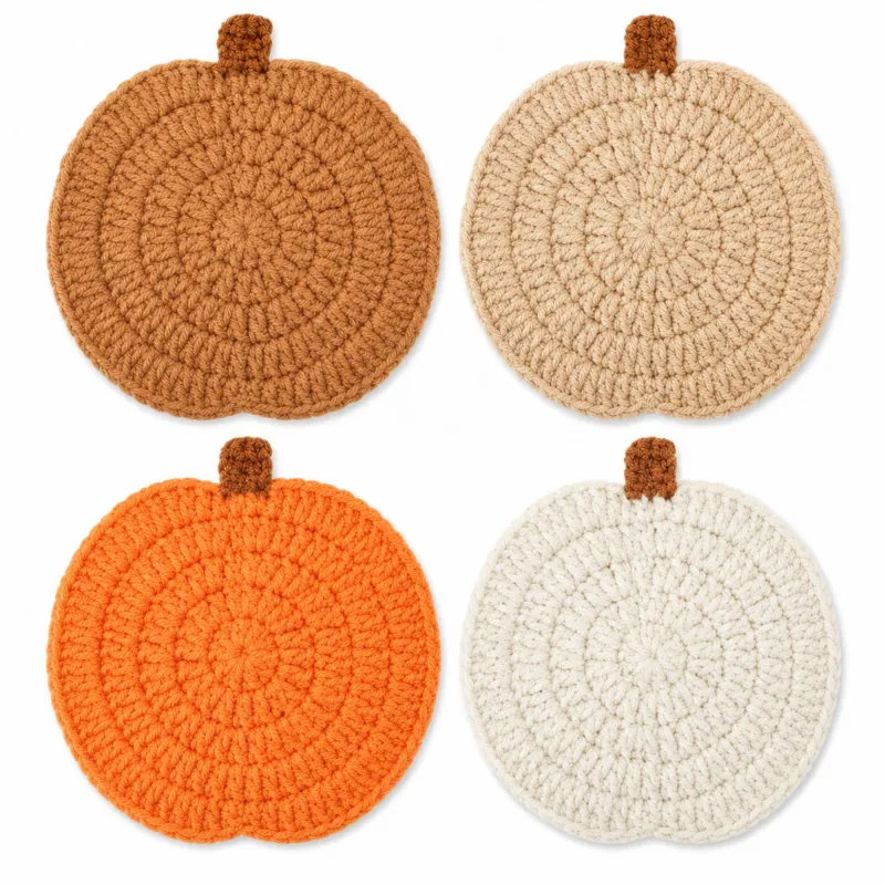 Handmade Crochet Halloween Pumpkin Cup Coaster Set of 4 made by Anna-Kaci