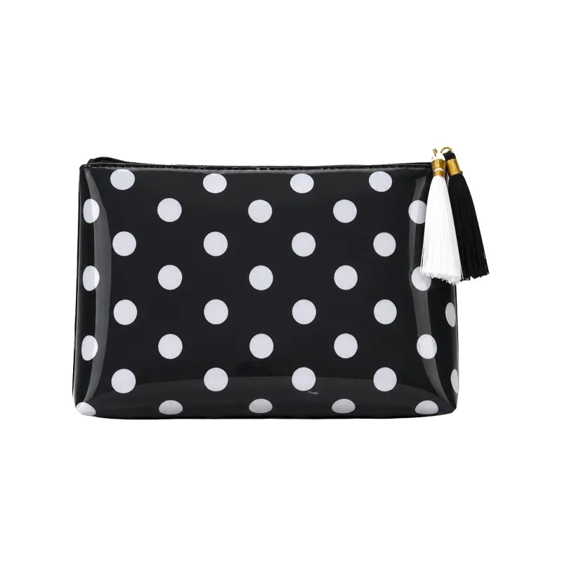 Large Polka Dot Cosmetic Bag Water Resistant Travel Toiletry Pouch with Tassels made by Anna-Kaci