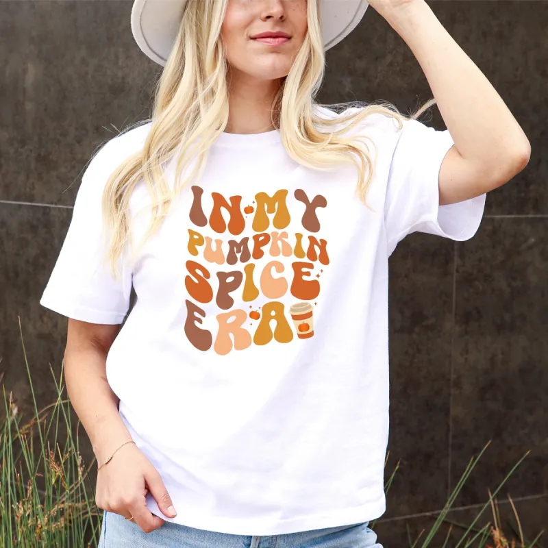 In My Pumpkin Spice Era Retro T-Shirt - Rustic Autumn Vibes, Latte, Groovy Sparkles, Retro Fall Top, Fall Shirt, Autumn Colors sold by Anna-Kaci
