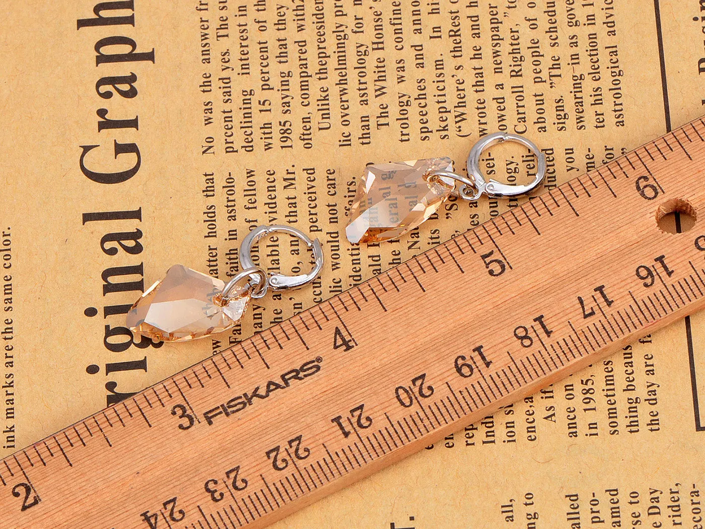 Swarovski Crystal Element Silver Light Topaz Colored Gem Dangle Earrings sold by Anna-Kaci product image thumbnail 3