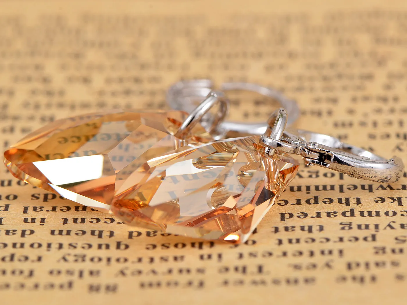 Swarovski Crystal Element Silver Light Topaz Colored Gem Dangle Earrings sold by Anna-Kaci product image thumbnail 4