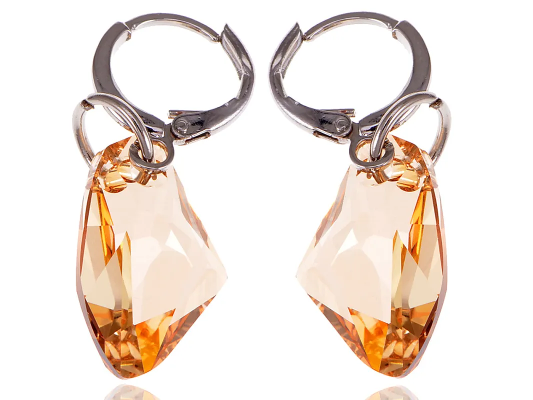 Swarovski Crystal Element Silver Light Topaz Colored Gem Dangle Earrings sold by Anna-Kaci