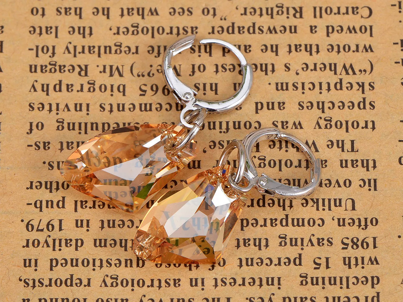 Swarovski Crystal Element Silver Light Topaz Colored Gem Dangle Earrings sold by Anna-Kaci product image thumbnail 2