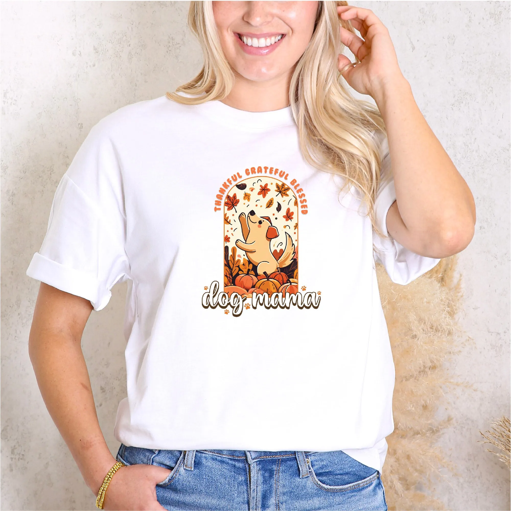"Thankful Grateful Blessed" Dog & Autumn Delight Tee sold by Anna-Kaci