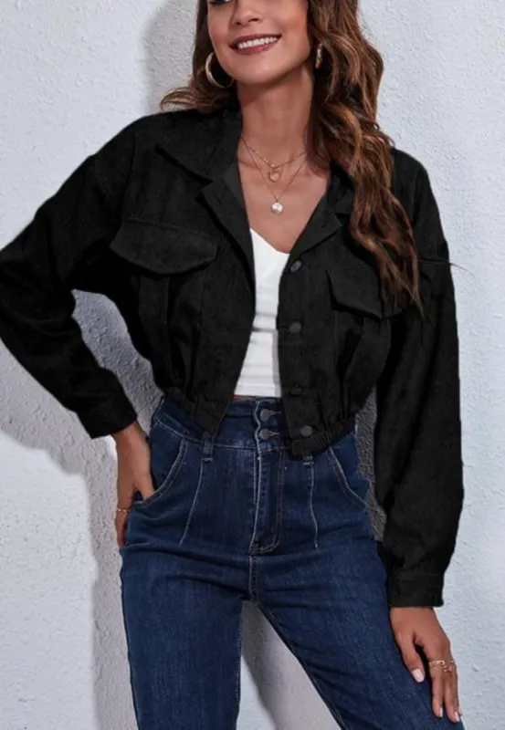 Button Front Cropped Corduroy Jacket sold by Anna-Kaci