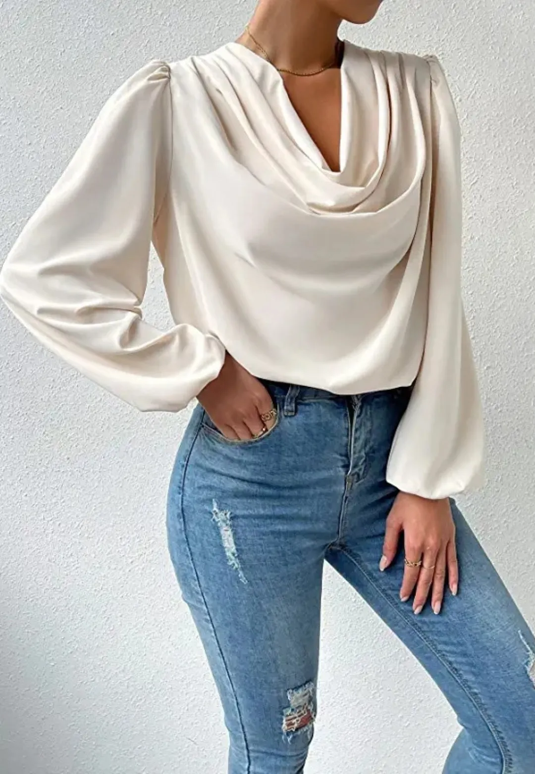 Cowl Neck Bishop Sleeve Blouse sold by Anna-Kaci product image thumbnail 3
