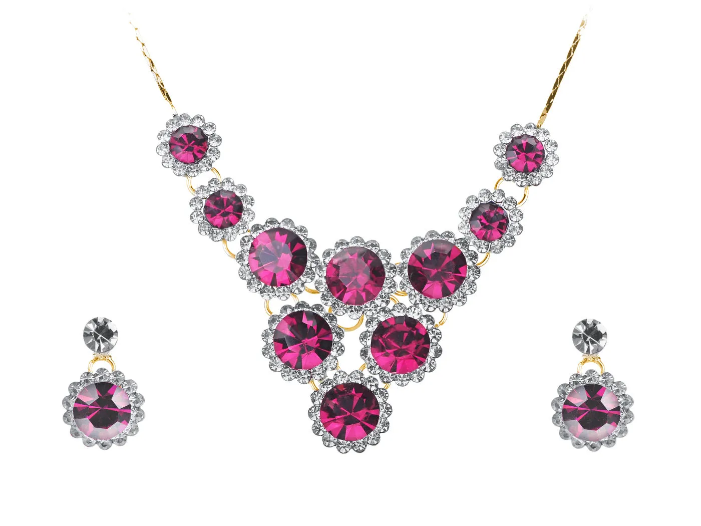 Swarovski Crystal Rose Red Silver Multi Flower Heart Necklace Earring Set sold by Anna-Kaci