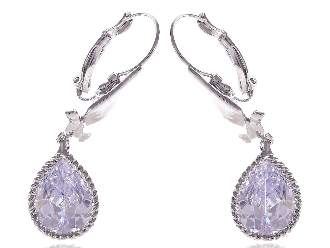 Swarovski Crystal Element Silver Colored Teardrop Dove Bird Fish Hook Earrings sold by Anna-Kaci