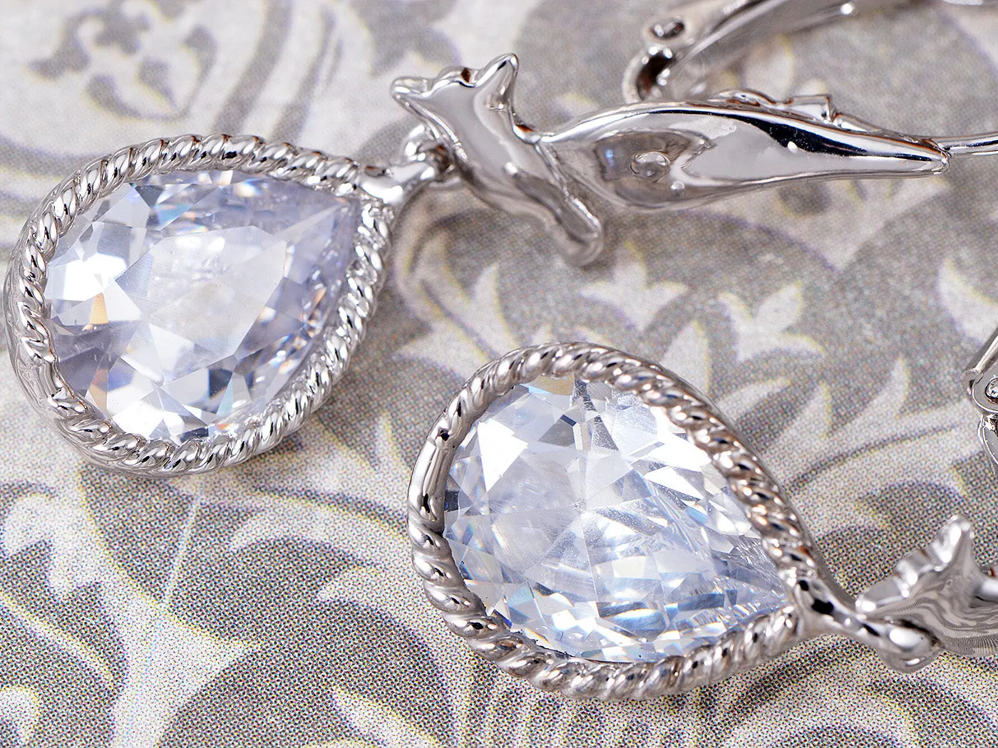 Swarovski Crystal Element Silver Colored Teardrop Dove Bird Fish Hook Earrings sold by Anna-Kaci product image thumbnail 4