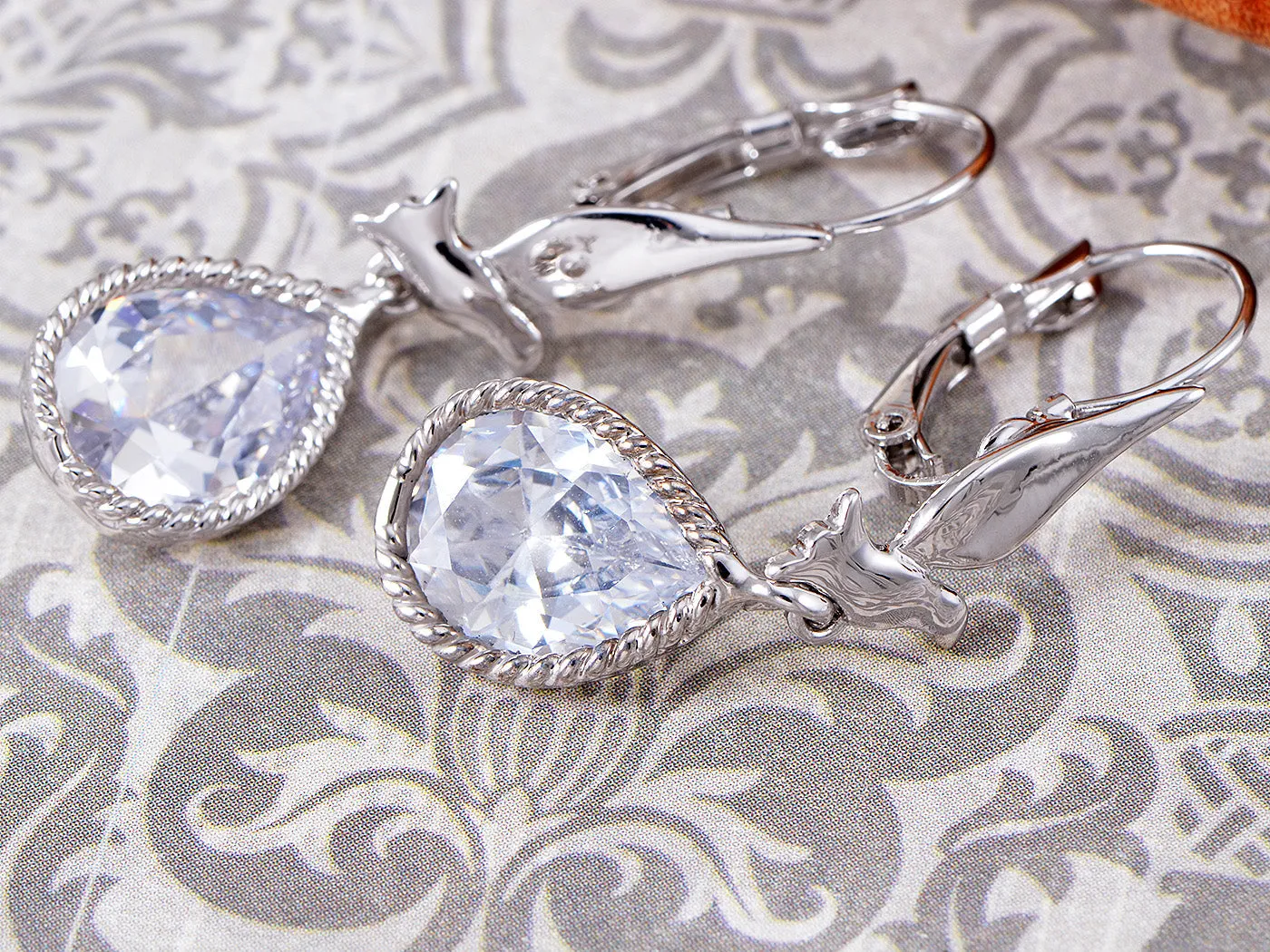 Swarovski Crystal Element Silver Colored Teardrop Dove Bird Fish Hook Earrings sold by Anna-Kaci product image thumbnail 2