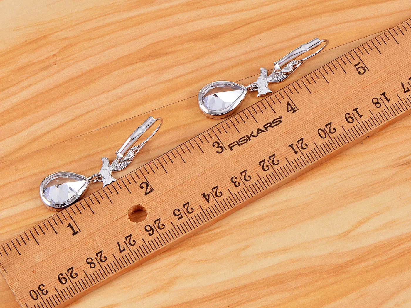 Swarovski Crystal Element Silver Colored Teardrop Dove Bird Fish Hook Earrings sold by Anna-Kaci product image thumbnail 3