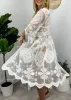 Half Sleeve Tie Front Embroidered Lace Kimono Cardigan Coverup sold by Anna-Kaci