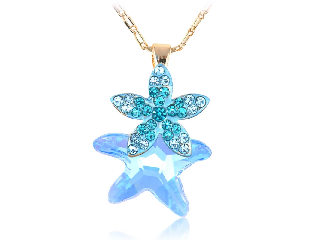 Swarovski Crystal Aquamarine Light Sapphire Shedding Starfish Element Necklace sold by Anna-Kaci