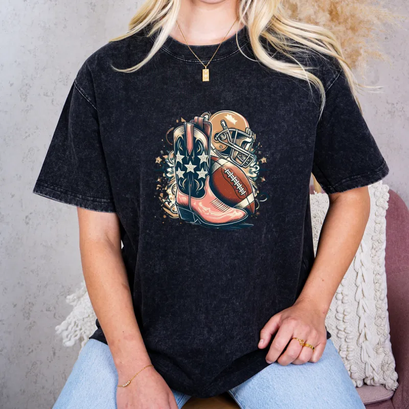 Western Boots & Football Game Day Tee - Fiery Fireworks, Starry Western Style, Game Day, Celebrate Your Team, Cowboy Boots sold by Anna-Kaci