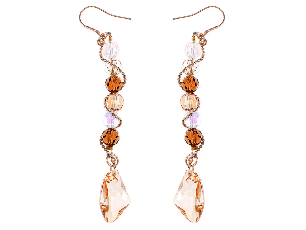 Swarovski Crystal Element Gold Topaz Colored Beads Spiral Dangle Drop Fish Hook Earrings sold by Anna-Kaci