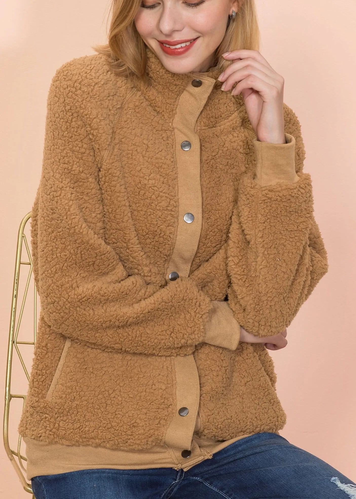 Solid Color Shearling Teddy Jacket sold by Anna-Kaci